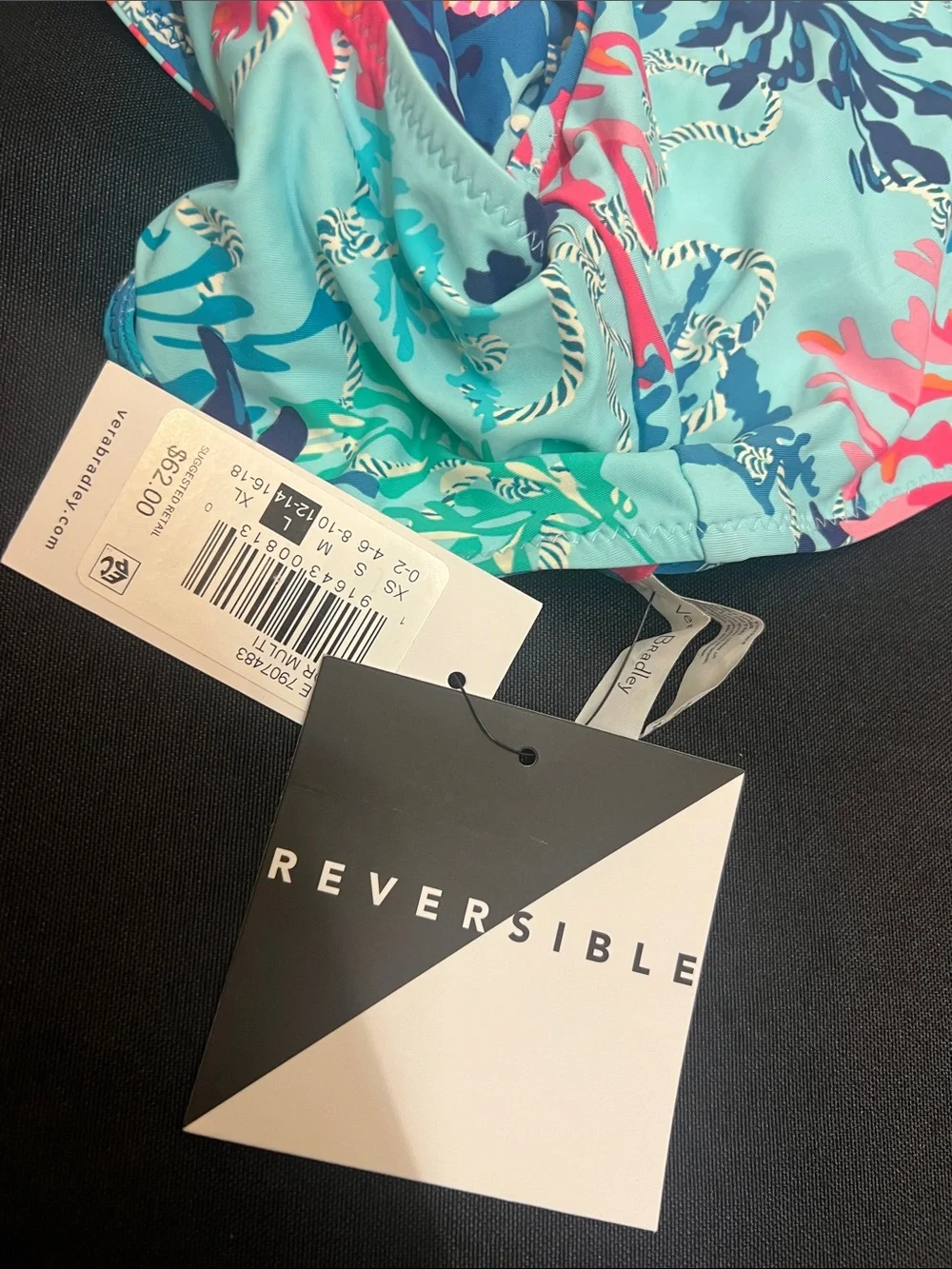 Vera Bradley NWT Aqua Multi Coral Reef Bikini Bottoms Women’s 12 14 Reversible